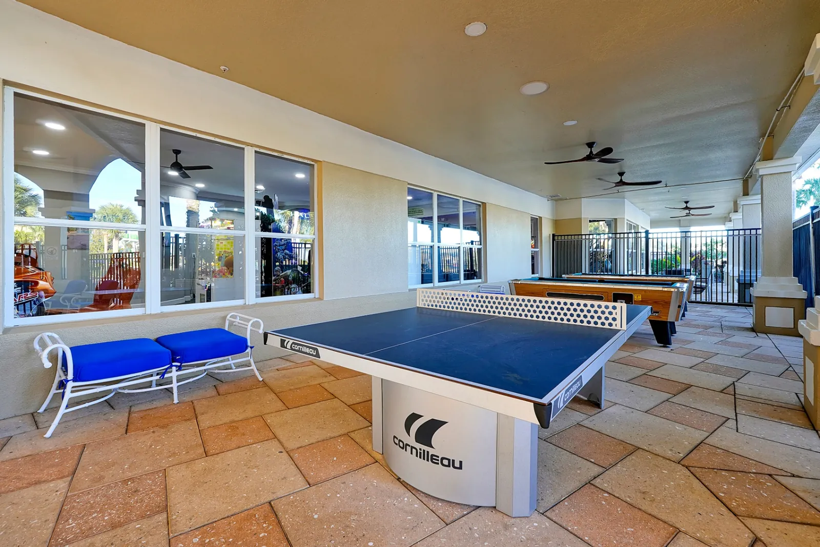 Covered pavilion with ping pong table