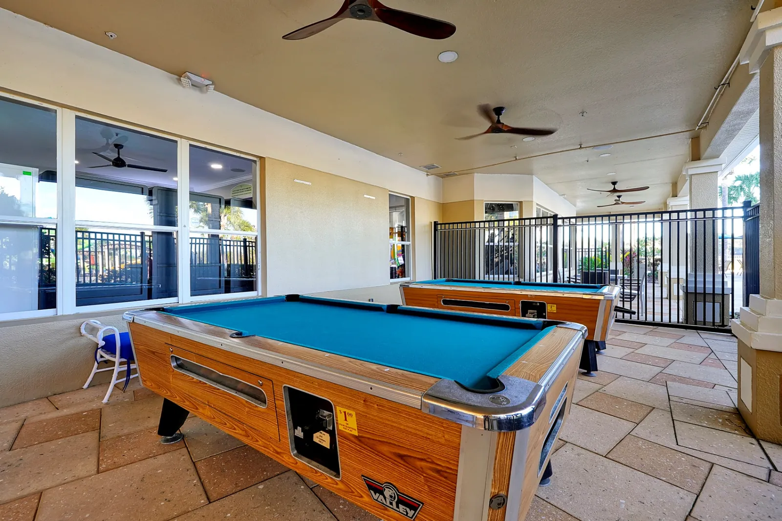 Outdoor pavilion with two billiards pool tables