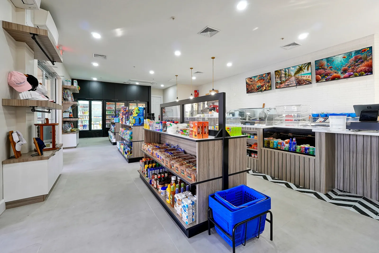 Resort market and cafe with snacks, drinks, and deli counter